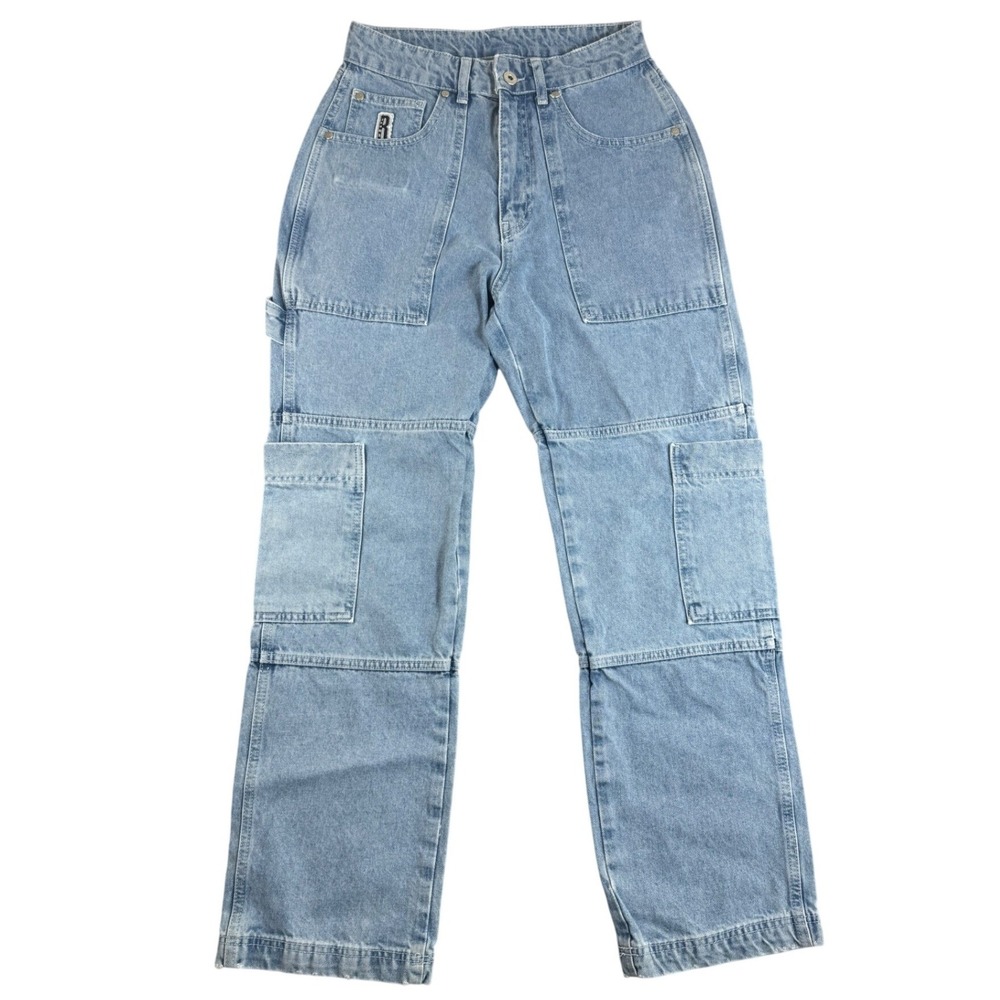 The Ragged Priest Light Wash Carpenter Jeans High Waisted Wide Leg Size 28 Blue